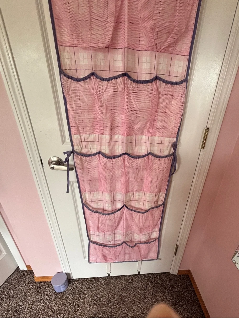 Pink Hanging Over-the-Door Organizer and Shoe Holder with Purple Trim